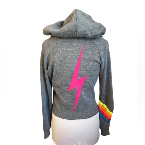 Aviator Nation Bolt Stitch Chevron 5 Hoodie in Heather & Neon Rainbow - XS - Picture 3 of 8